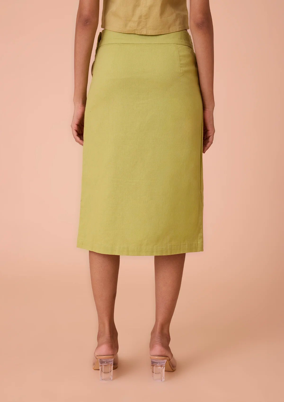 Buy Aurenya Asymmetrical overlapping linen skirt