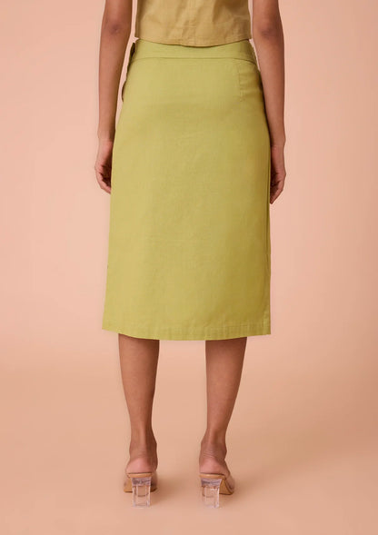 Buy Aurenya Asymmetrical overlapping linen skirt