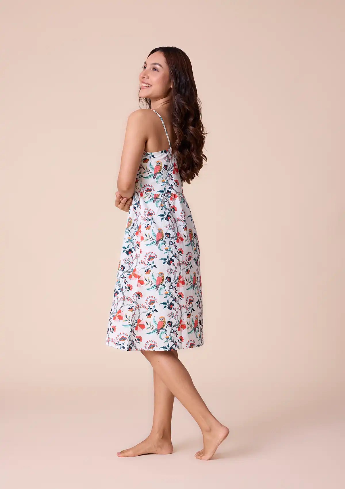 Athena printed strap dress with lace panel Online