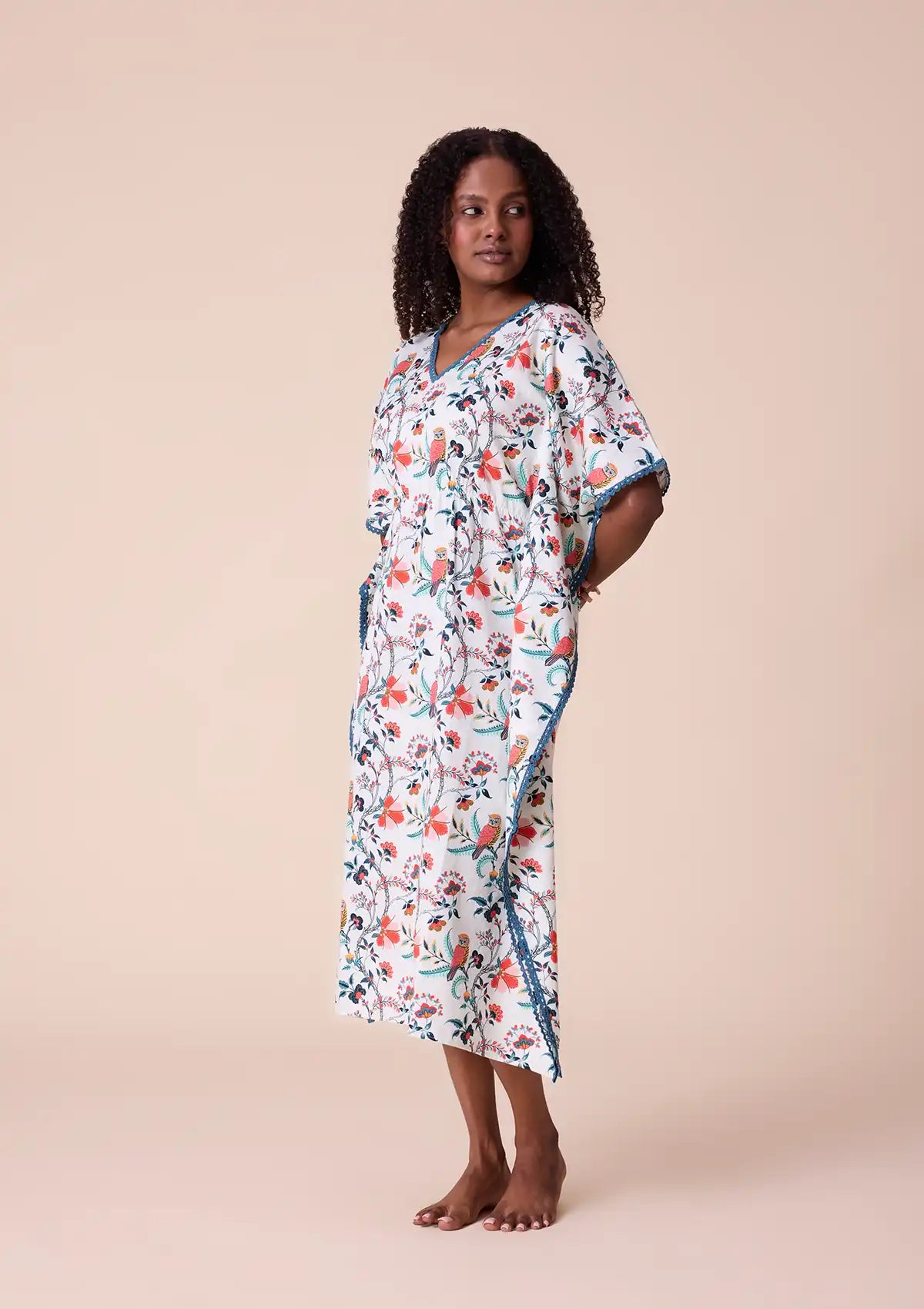 Athena printed kaftan with lace Online