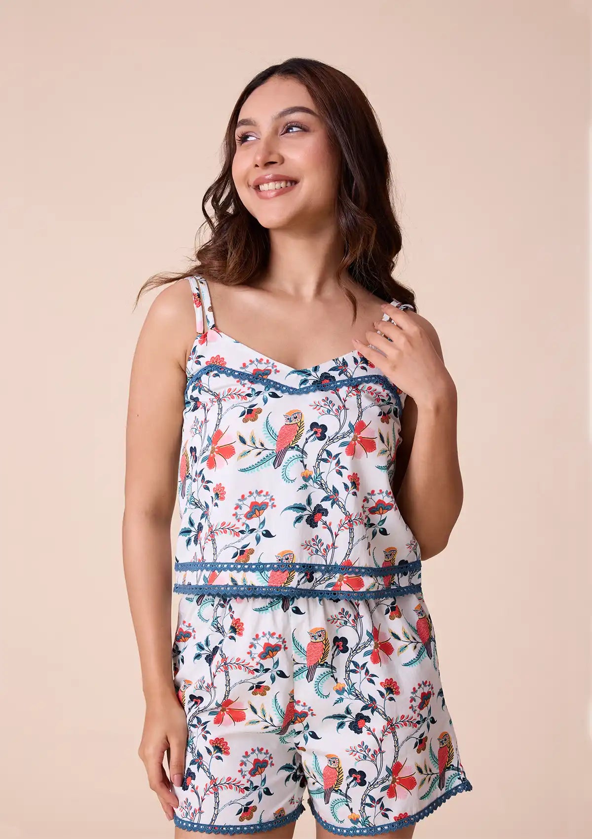 Athena printed Broad V Neck double strap top and shorts for women online