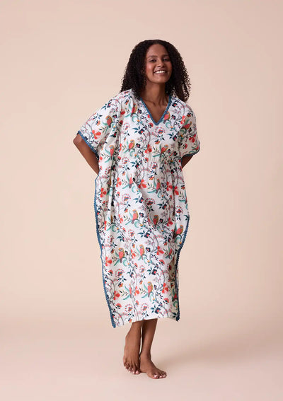 Athena - Printed Kaftan Dress in Cotton Satin