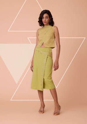 Aurenya Asymmetrical overlapping linen skirt