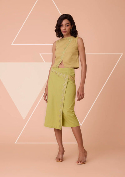Aurenya Asymmetrical overlapping linen skirt