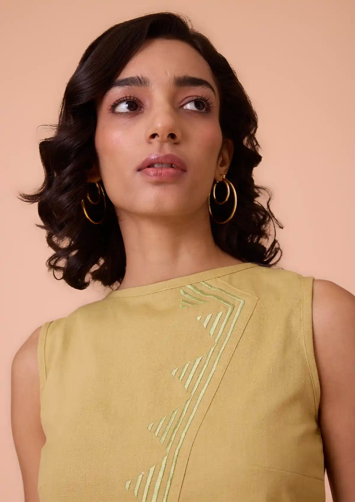 Aurenya Cross panel linen embroidered crop top Online