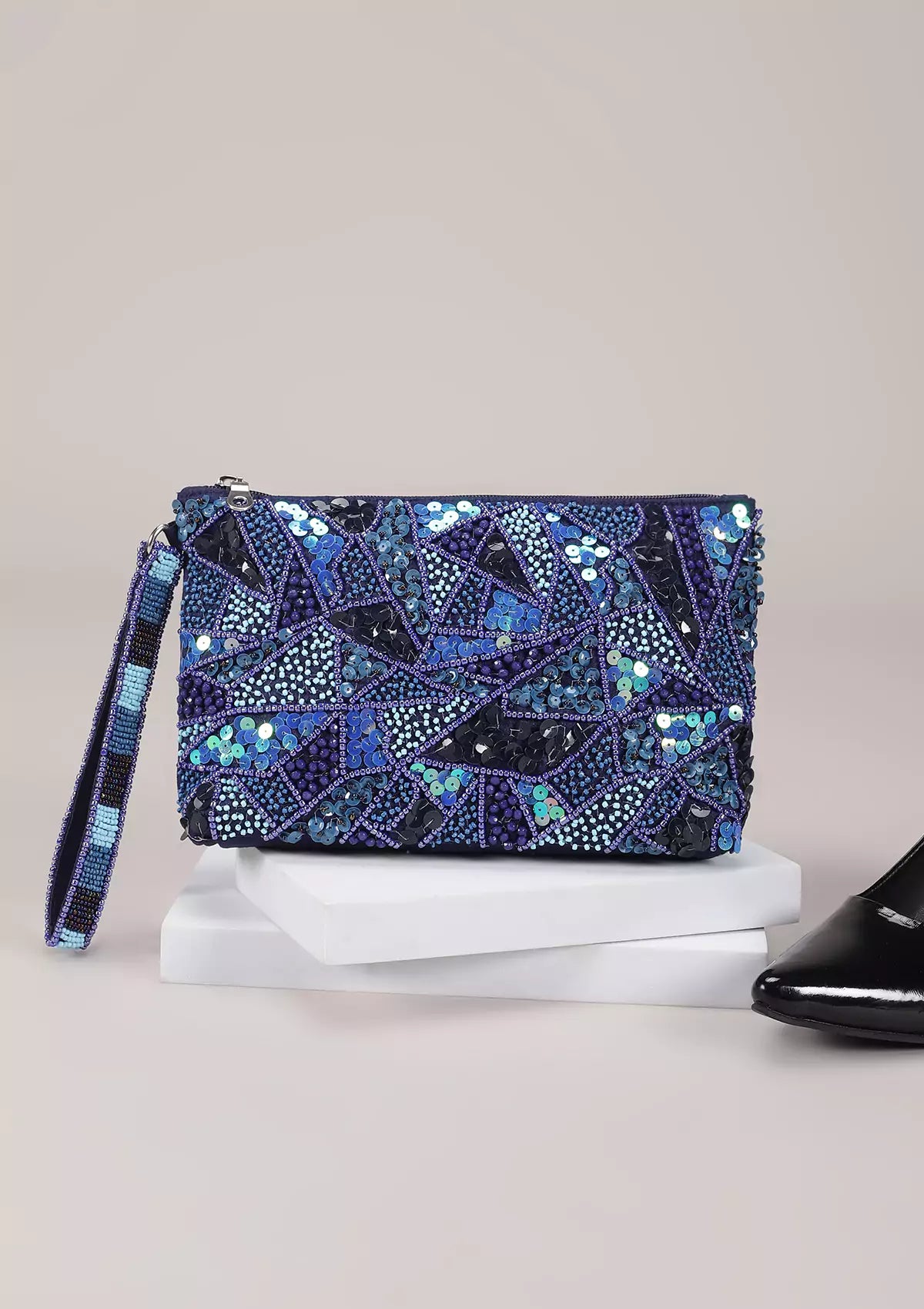 Sapphire Blue Beaded Handheld clutch bag, bags for women