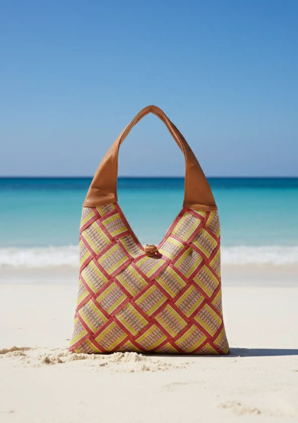 Brown Basket Weave Beach Bag
