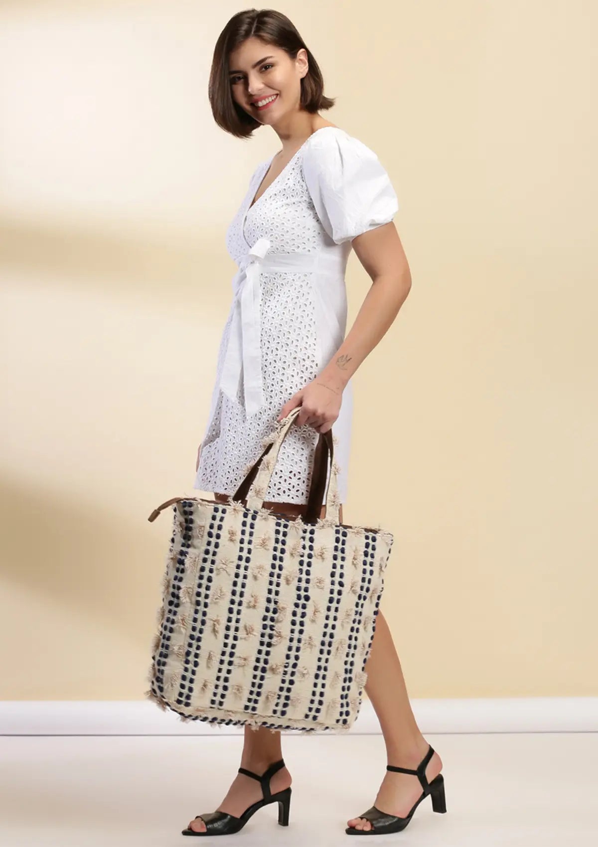 Beige Handcrafted Tote Bag Price