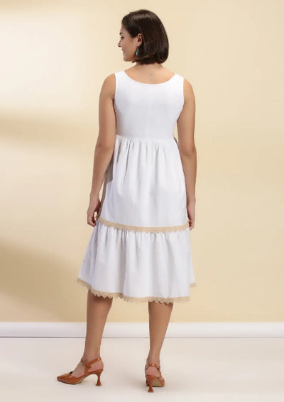 Best Angel Mist Cotton Embroidered Tiered Dress for women by IshqME