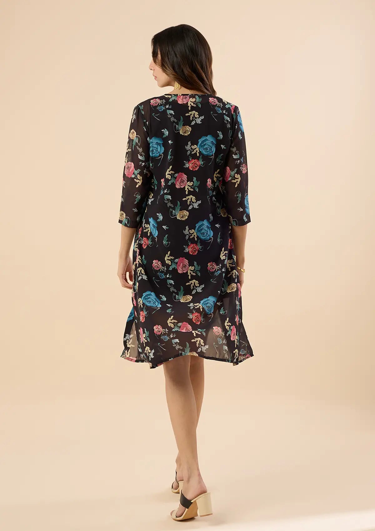 Best Black Rose Floral Printed Two Piece Party Dress for women by IshqME