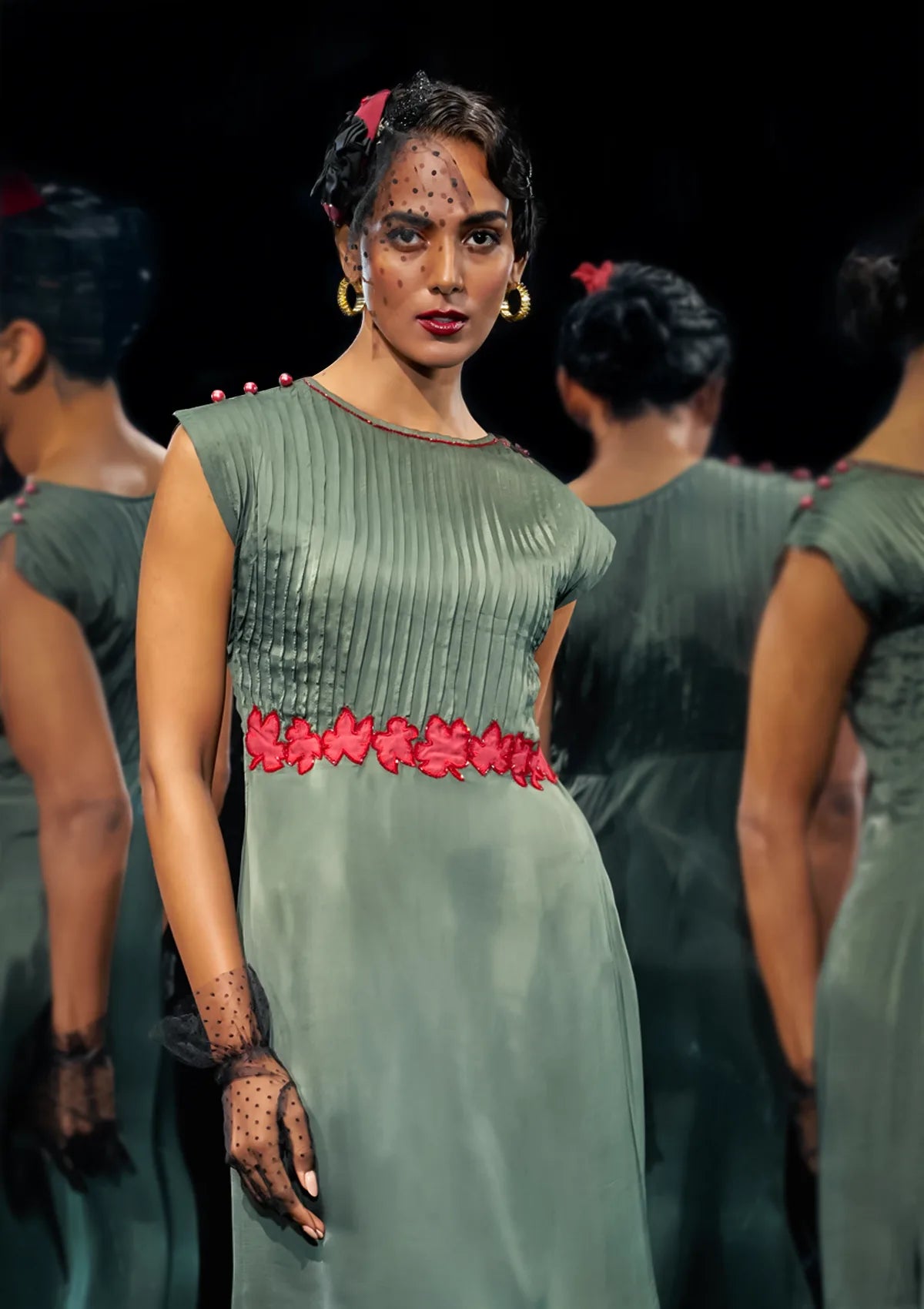 Best Emerald Dew Dark Olive Butter Crepe Cocktail Dress for women by IshqME