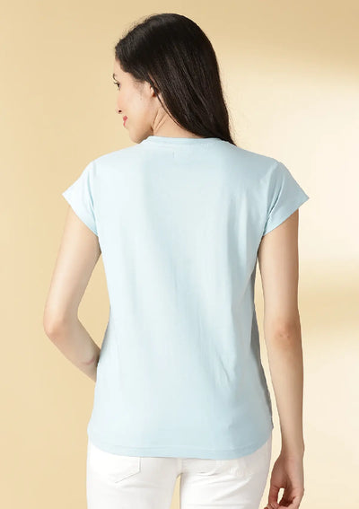 Best Graphic Print Light Blue t-shirt for women by IshqME