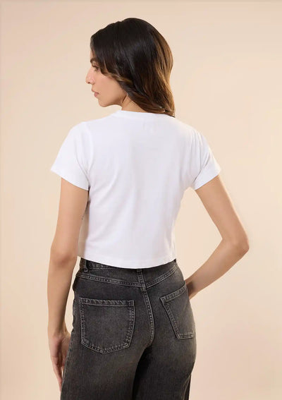 Best Graphic Print White crop top for women by IshqME
