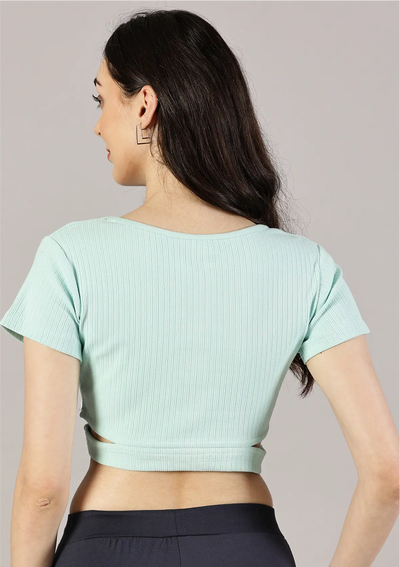 Best Pearl Aqua Ribbed Cutout top for women by IshqME