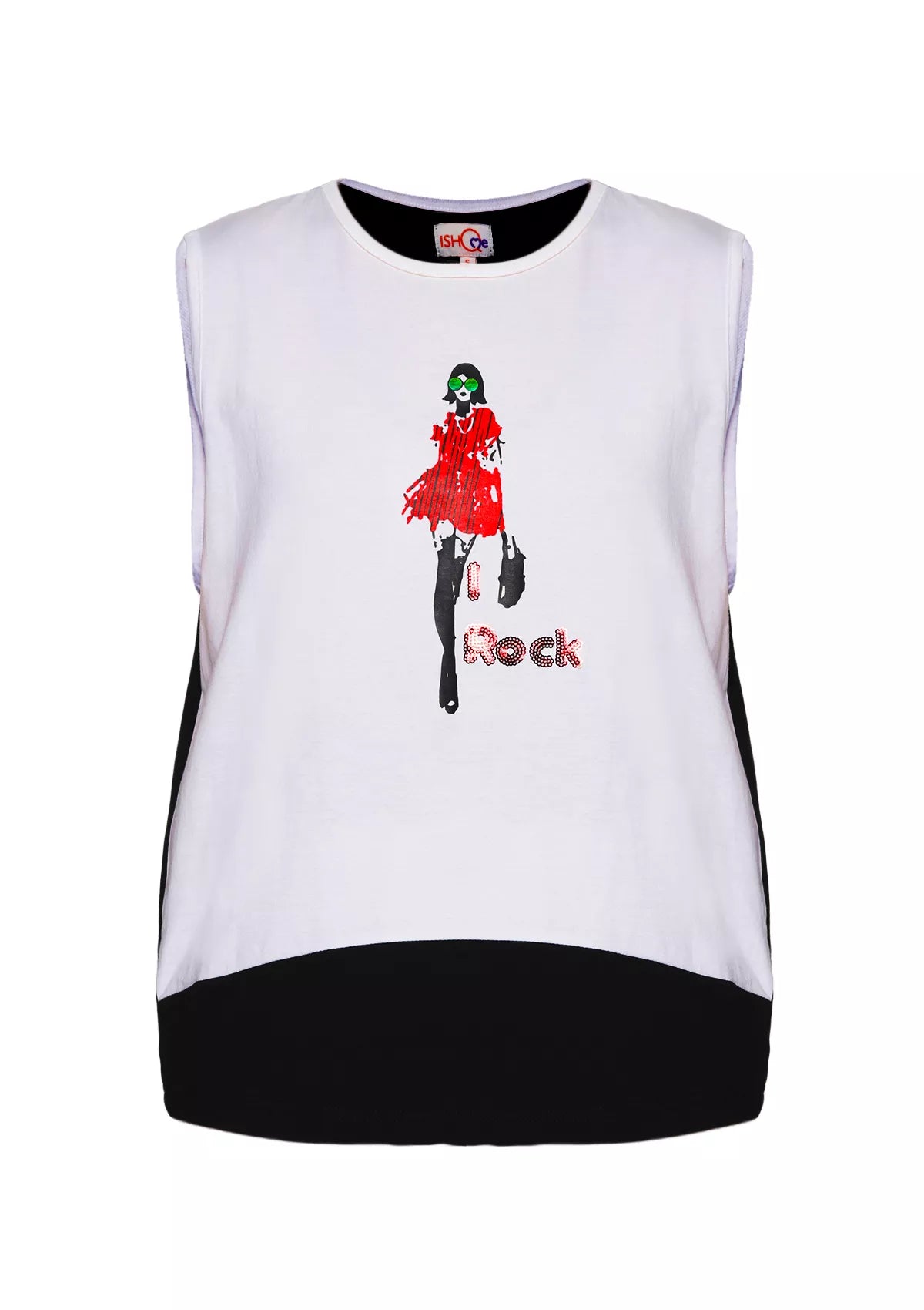 Black and White Sleeveless t-shirt price online at IshqME