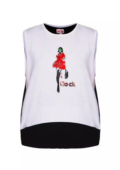 Black and White Sleeveless t-shirt price online at IshqME