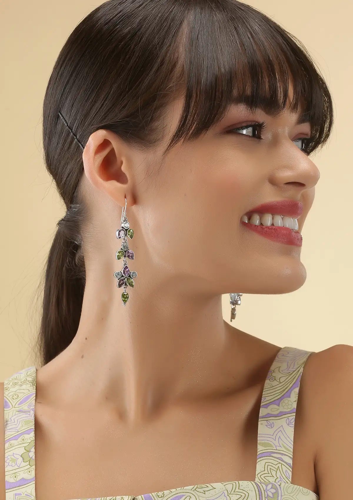 Blue topaz, peridot and amethyst earrings