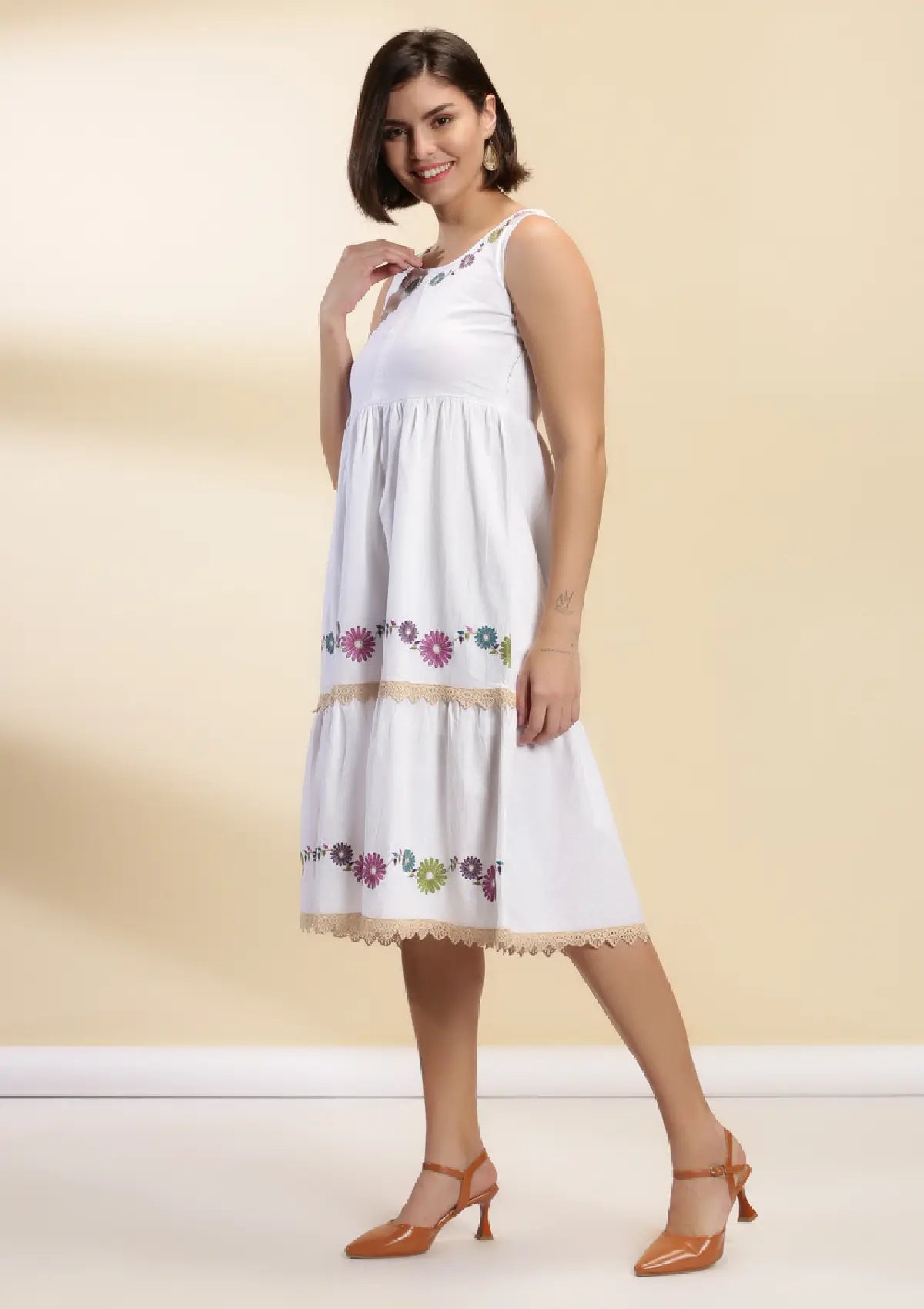 Buy Angel Mist Cotton Embroidered Tiered Dress online for women at IshqME