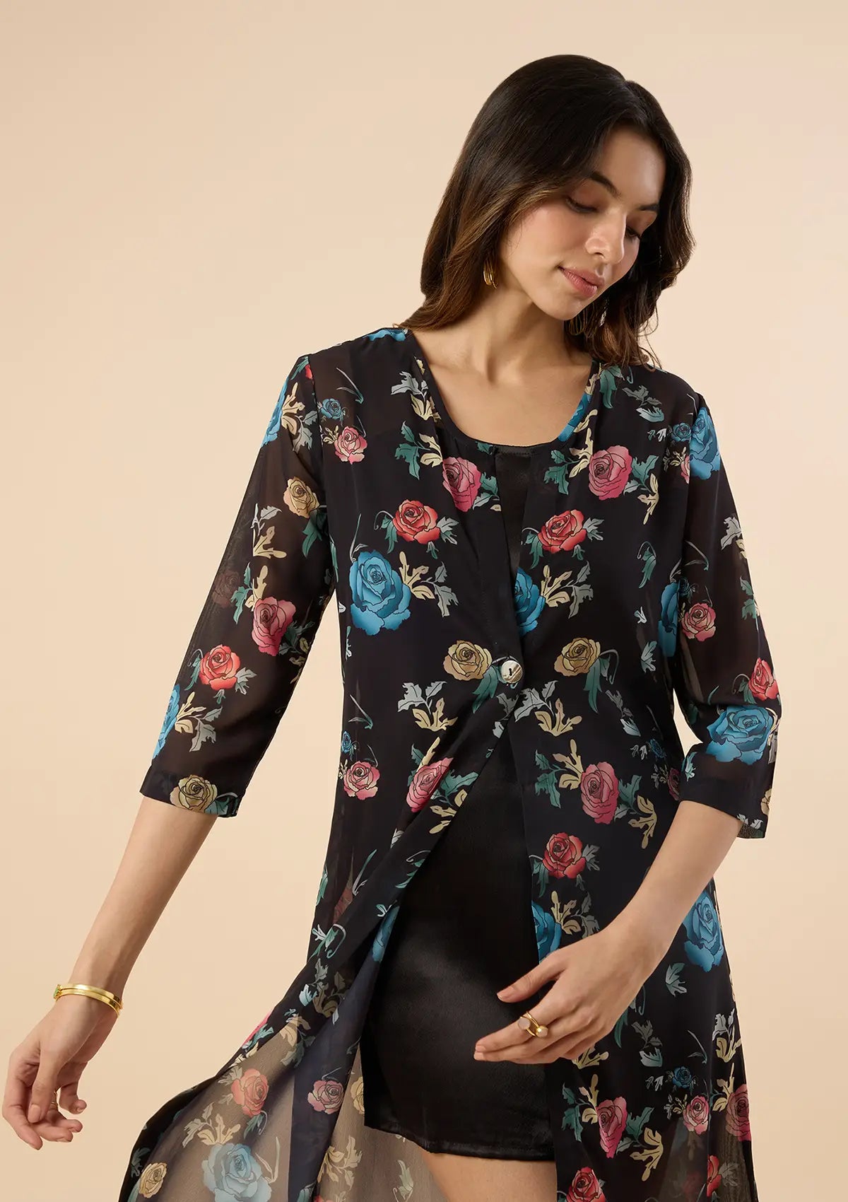 Buy Black Rose Floral Printed Two Piece Party Dress online for women at IshqME