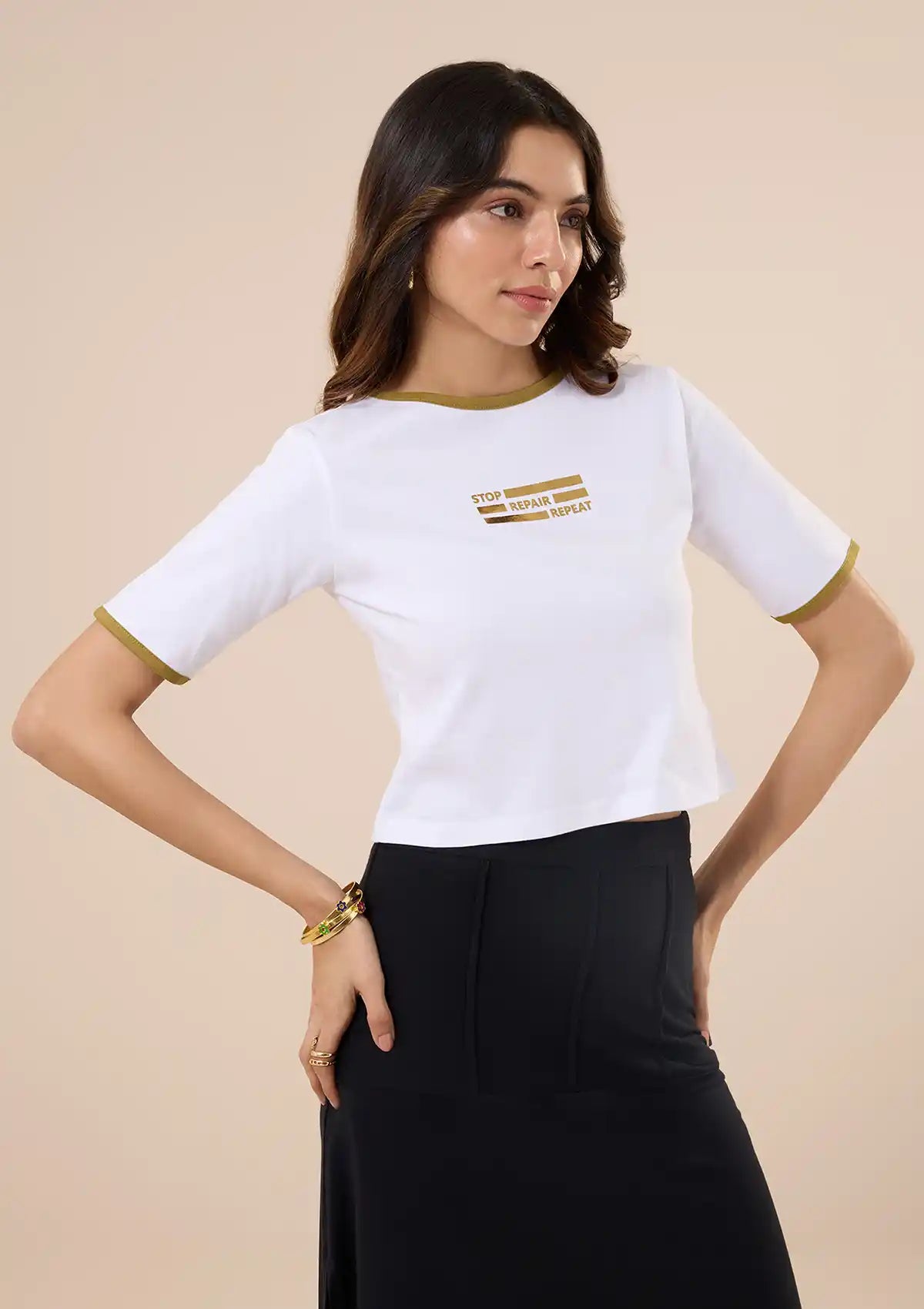 Buy Foil Printed Graphic t-shirt for women at IshqME