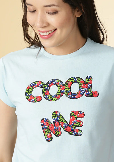 Buy Graphic Print Light Blue t-shirt for women at IshqME
