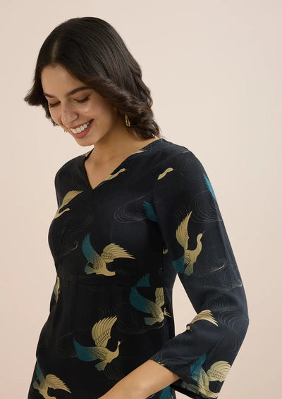 Mizuki Black Printed Party Dress