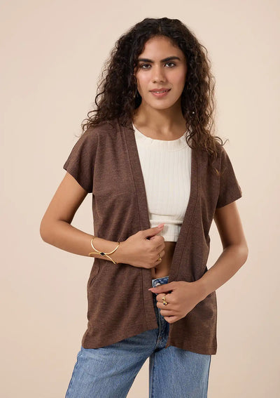 Buy Mocha Woven shrug for women at IshqME