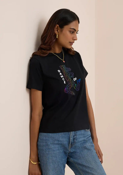Buy Premium B and W Holographic Print t-shirt for women at IshqME