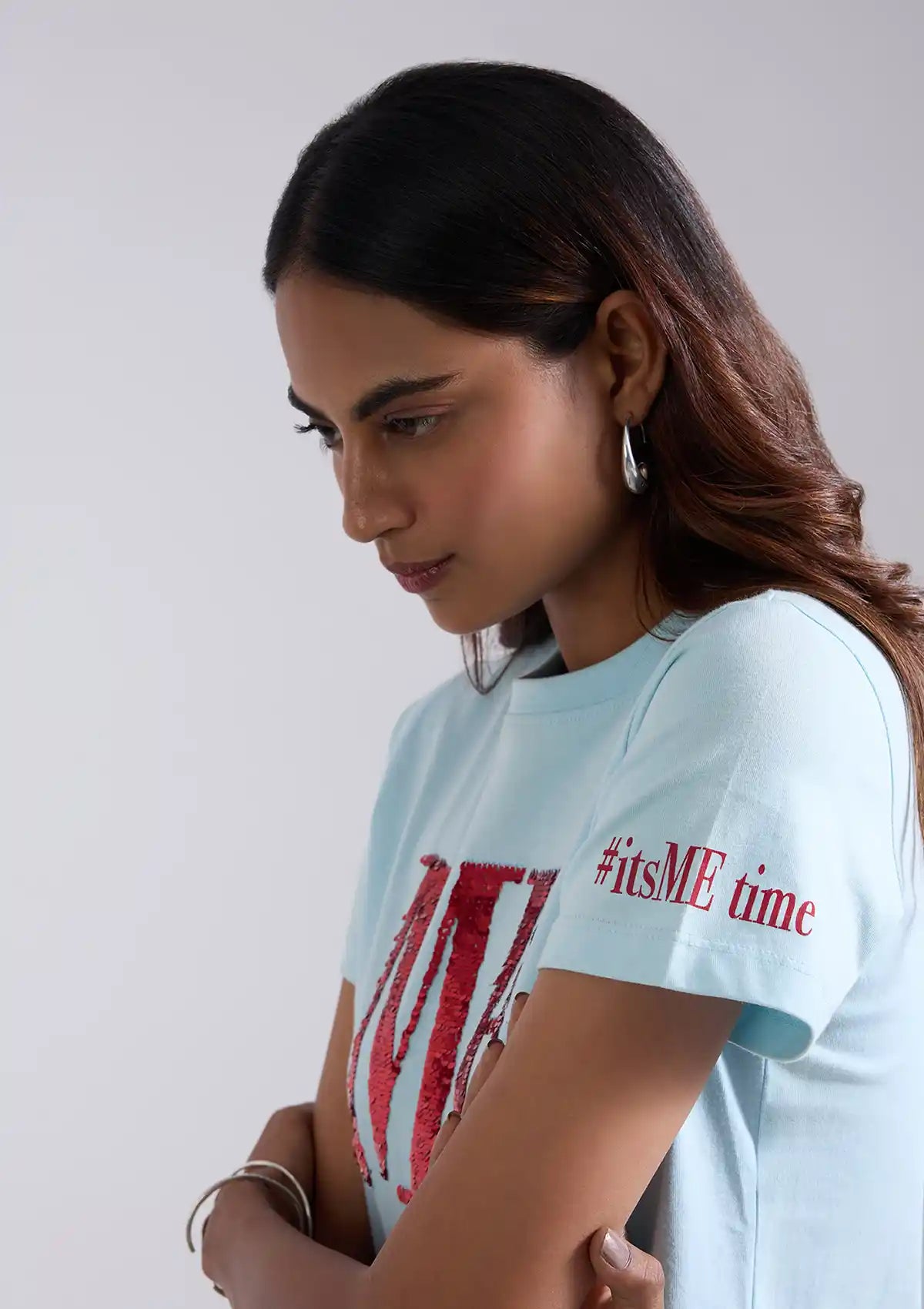 Buy Reversible Sequin (Blue) t-shirt for women at IshqME