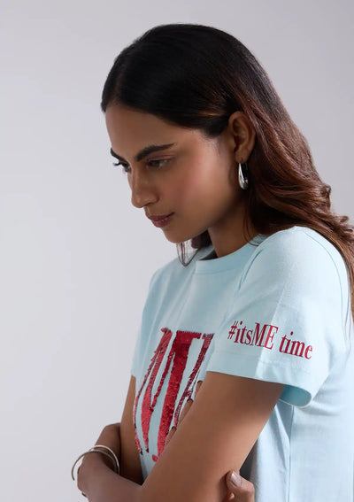 Buy Reversible Sequin (Blue) t-shirt for women at IshqME