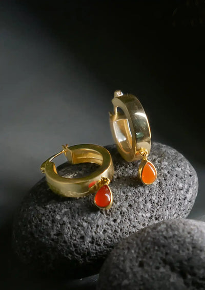 Carnelian Drop Hoops
