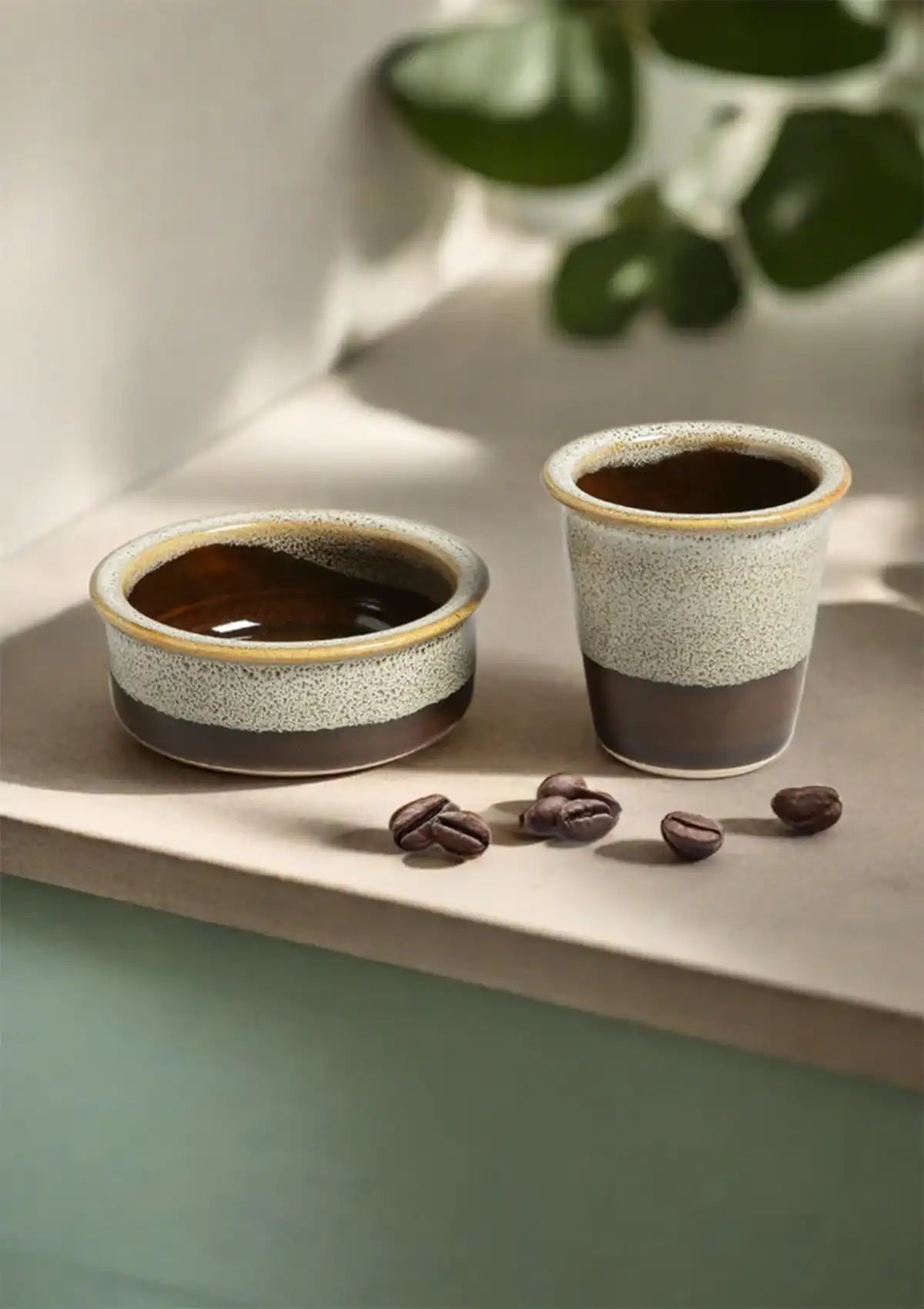 Ceramic filter coffee set in Cream & brown