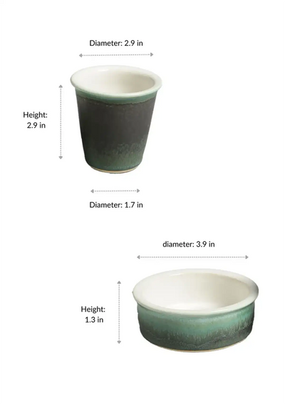 Ceramic coffee set of two in Green & white