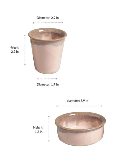Ceramic coffee set of two in Pink & grey