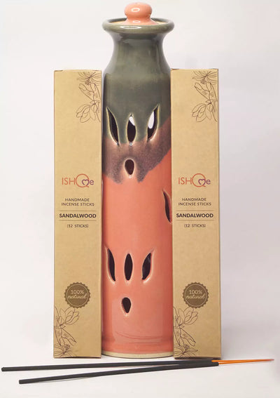 Ceramic dining accessory - Flamingo Pink Handmade Incense Stand + Soothing Fragrance Sticks Combo