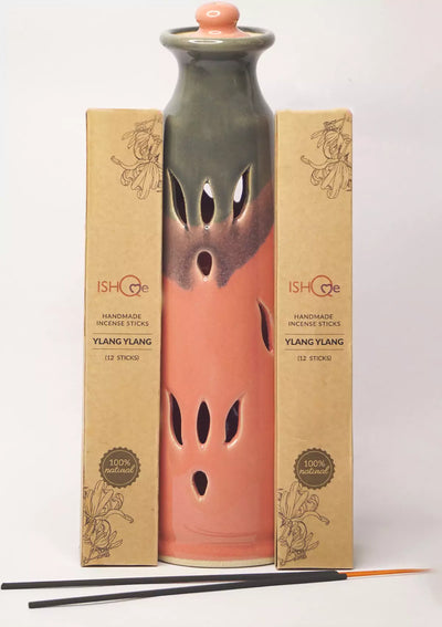 Ceramic tableware for home - Flamingo Pink Handmade Incense Stand + Soothing Fragrance Sticks Combo
