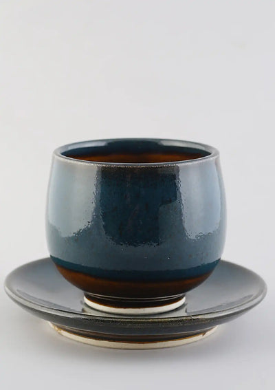 Ceramic tableware for home - No handle cup saucer - Blue Green