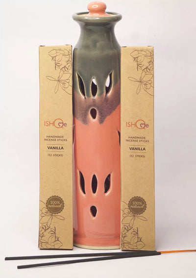 Flamingo Pink Handmade Incense Stand + Soothing Fragrance Sticks Combo ceramic serving ware