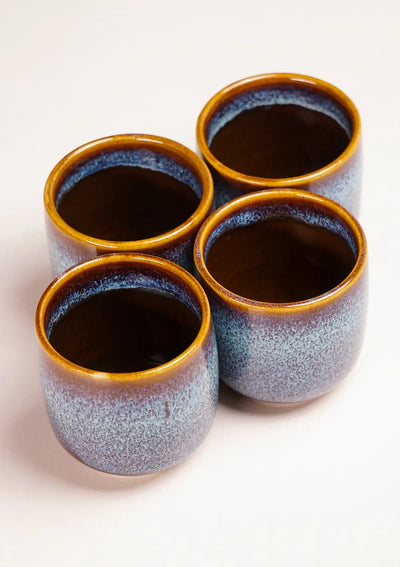 Ceramic water pitcher with glasses in Cream & Blue