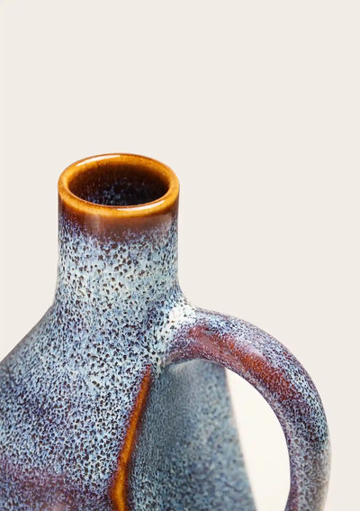 Ceramic jug set with drinking glasses in Cream & Blue