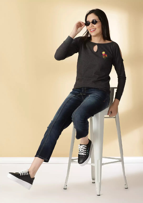 Cold Shoulder Printed T-Shirt