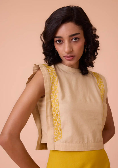 Buy Kallista Collar Band Neck and Embroidered Crop Top