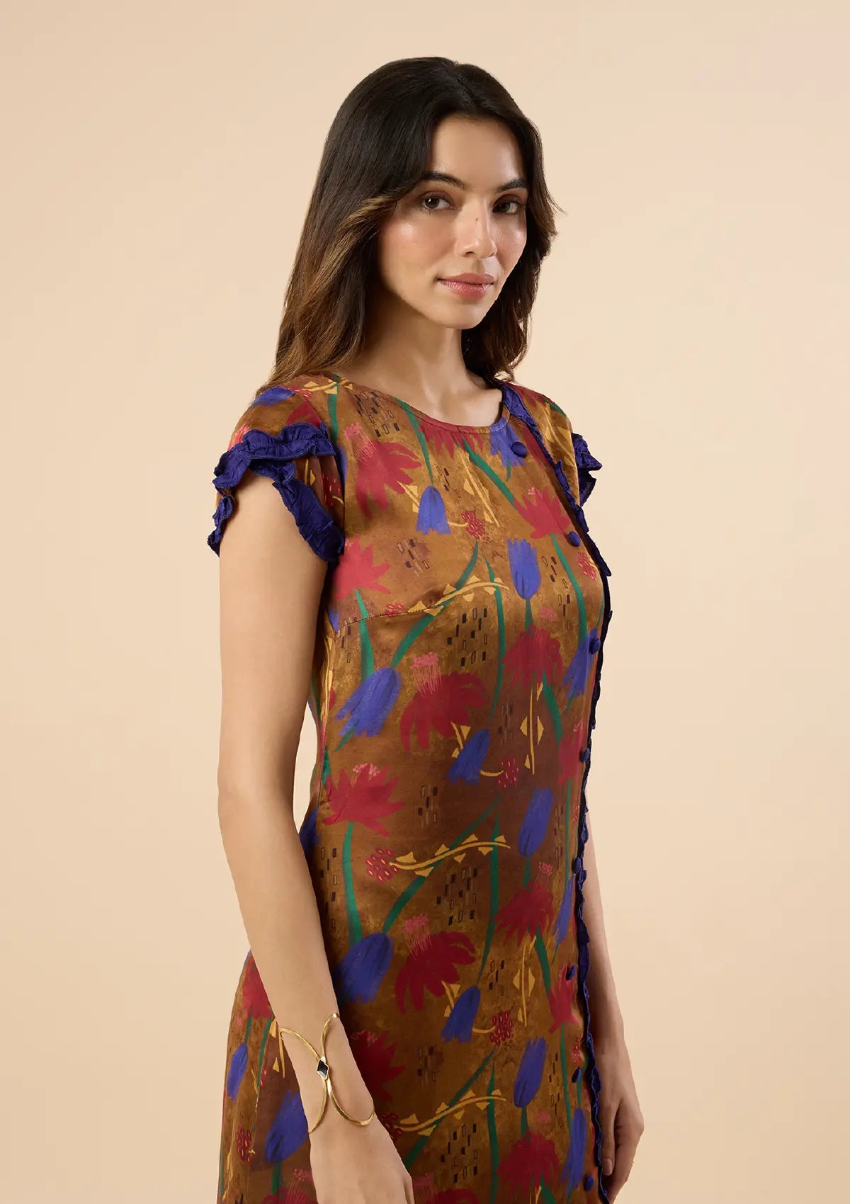 Cora Gold Floral Petal Dress online for women at IshqME