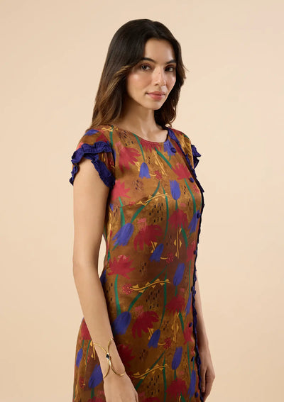 Cora Gold Floral Petal Dress online for women at IshqME