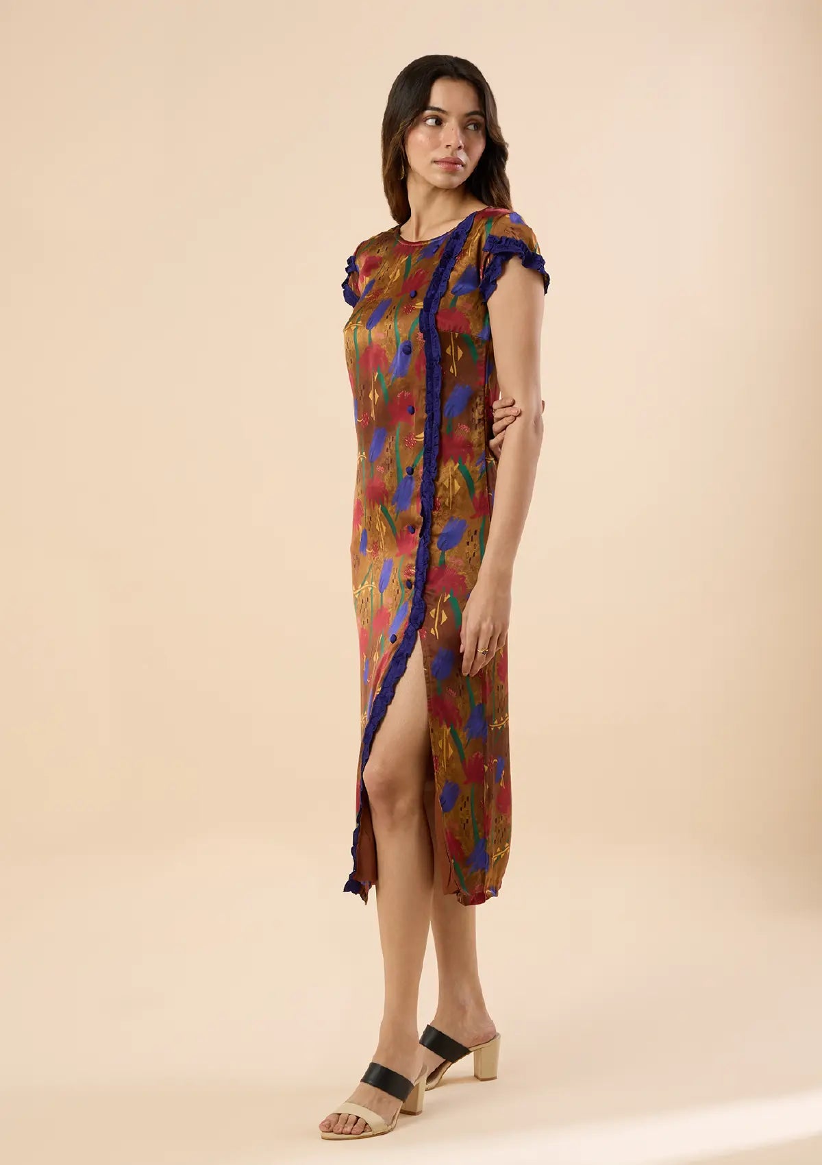Cora Gold Floral Petal Dress price for women at IshqME