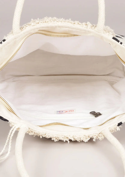 Cream tufted Jacquard tote bag Price