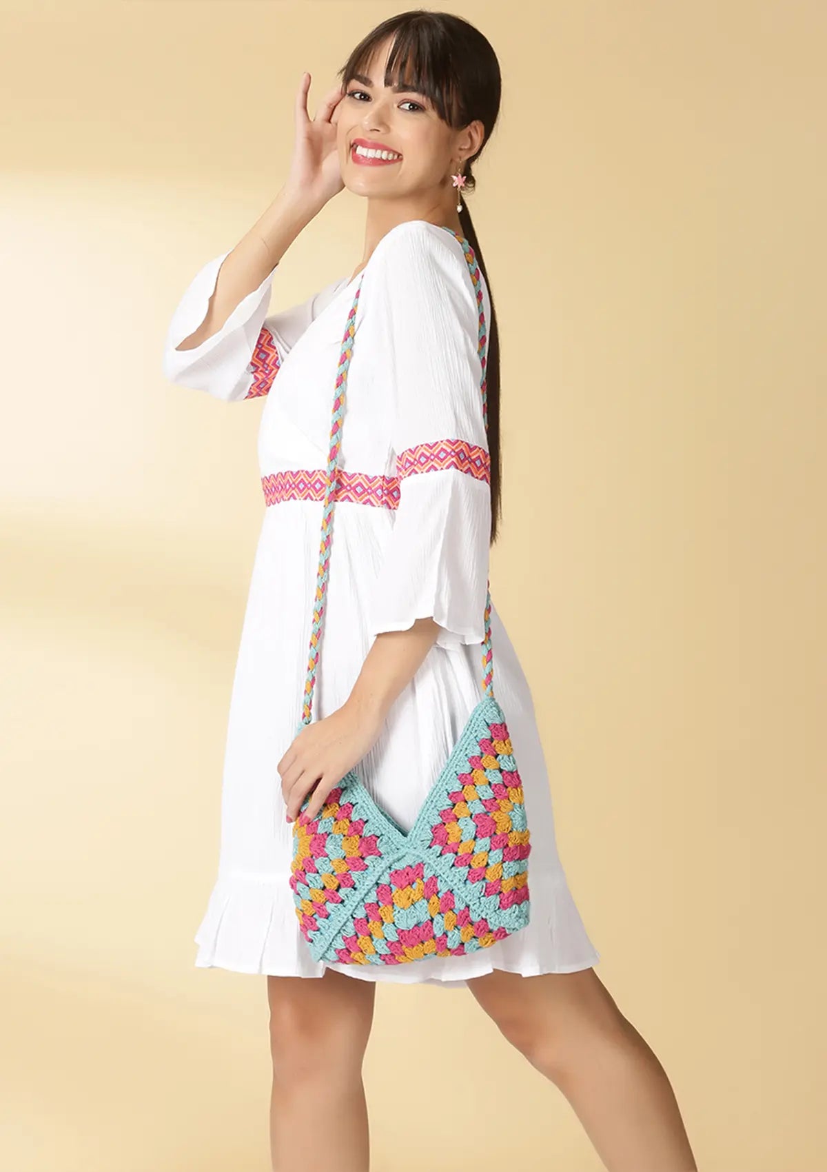 Crossbody Blue Crochet crossbody bag for women