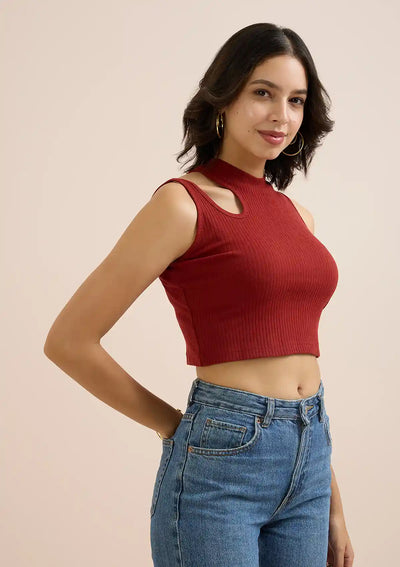 Burgundy Cut Out Crop Top