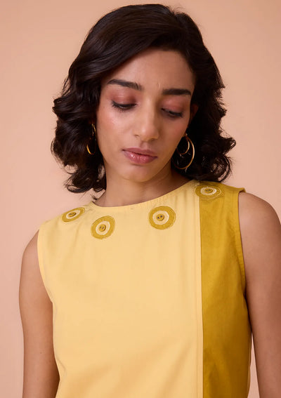 Sorelia Floral Applique Solid Two Tone Dress Price