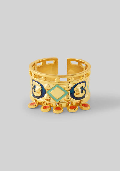Designer gold plated enamel ring with hangings ring for women